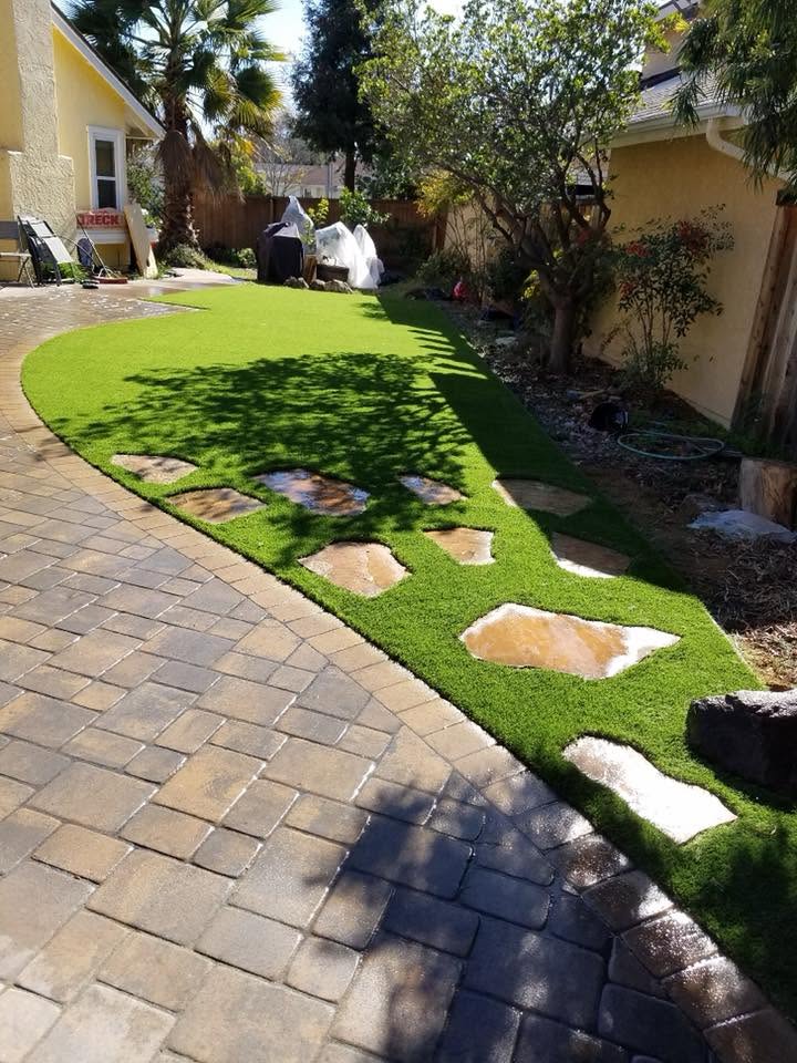 Turf with flagstone stepping stones